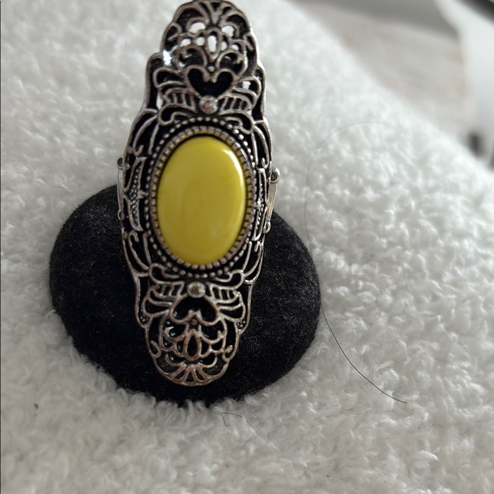 Elegant Silver and Yellow Statement Ring